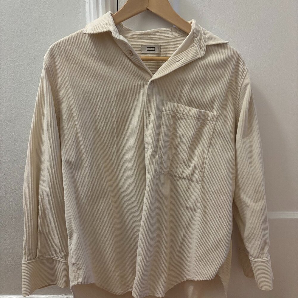 AYR "The Deep End" Oversized Button Down in Corduroy (cream, size XS)